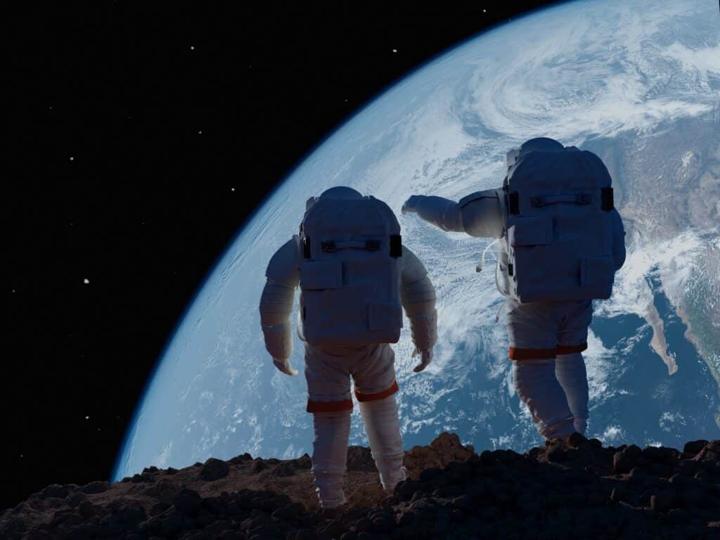 Group of astronauts are on the planet,."Elemen ts of this image furnished by NASA", 3d render3d render