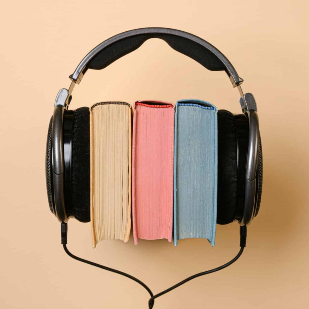 headphones around books